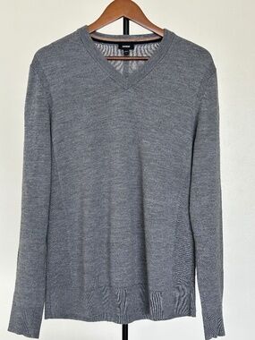 Express Merino Wool V-Neck Sweater Men's L Gray Lightweight Knit